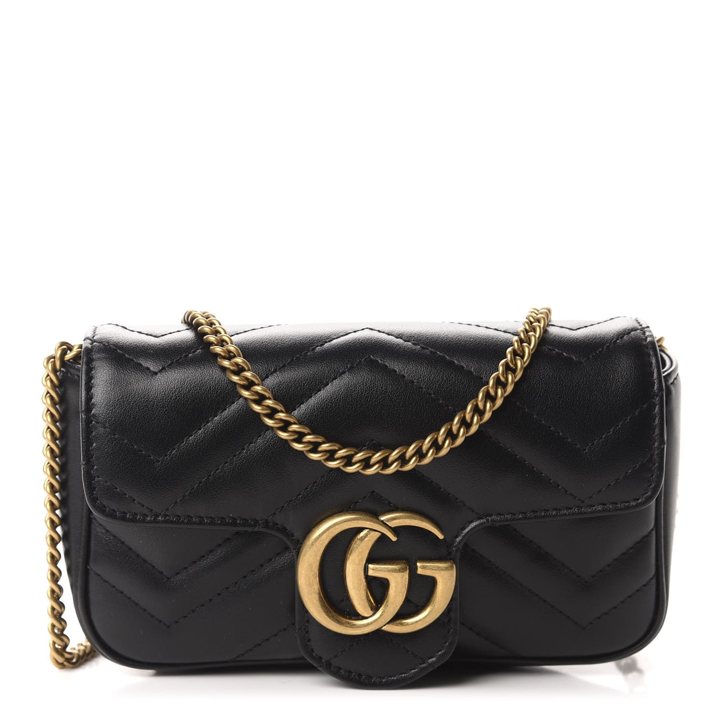 Calfskin Matelasse Super Mini GG Marmont Shoulder Bag Black