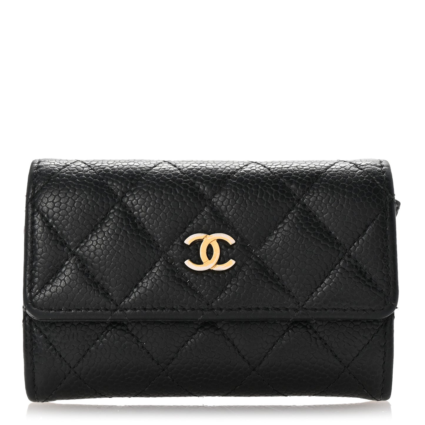 Caviar Quilted Flap Card Holder Black
