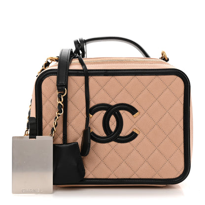 Chanel Caviar Quilted Large CC Filigree Vanity Case Beige Black 3 of 13