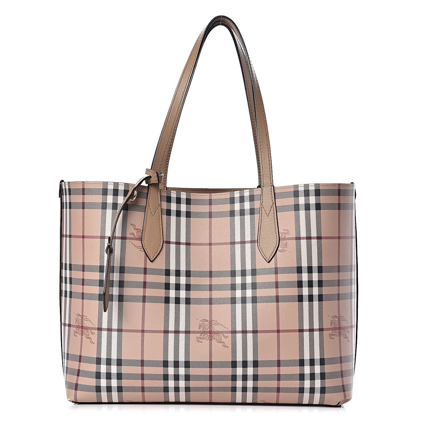 Grainy Calfskin Haymarket Check Medium Reversible Tote Camel