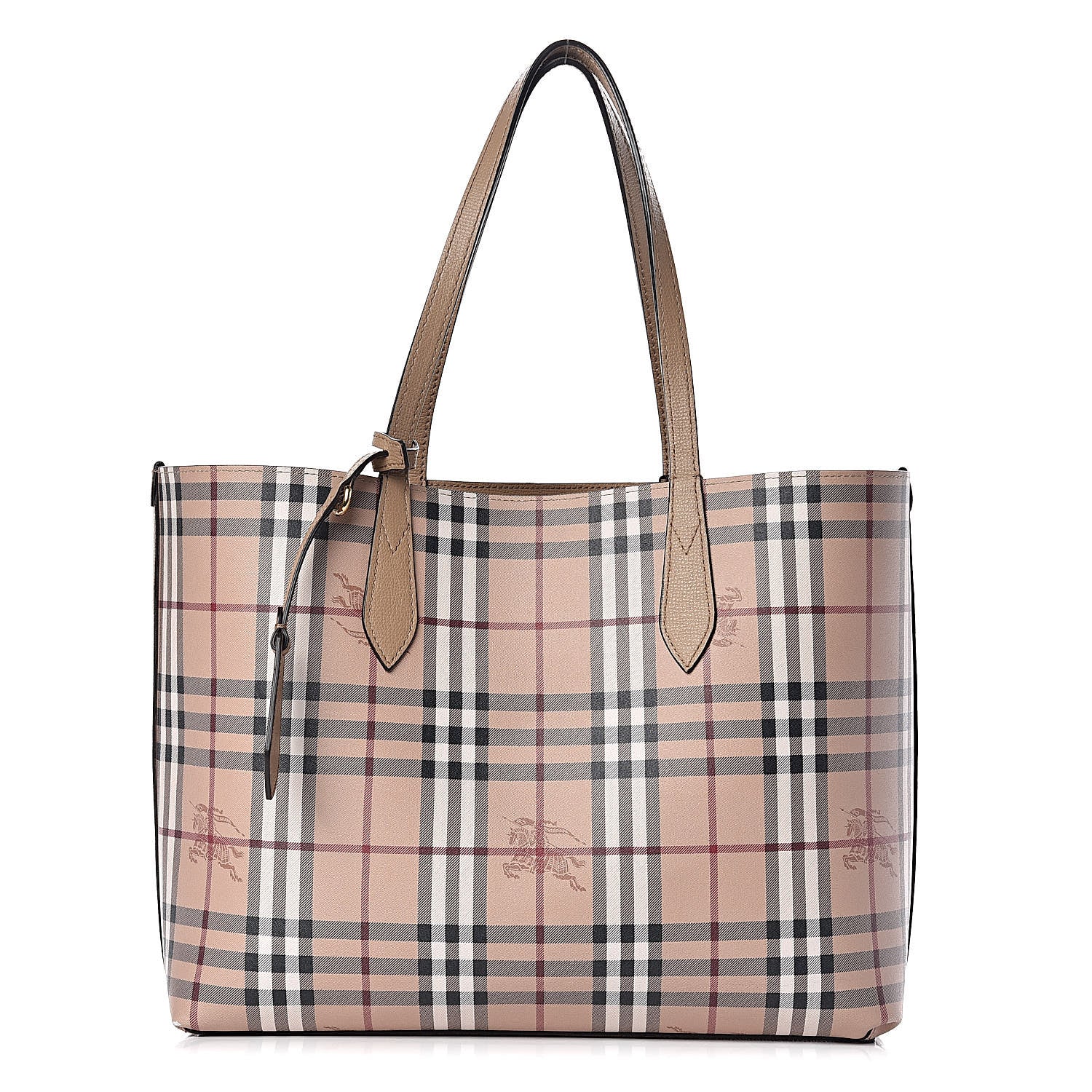 Burberry Grainy Calfskin Haymarket Check Medium Reversible Tote Camel 4 of 20