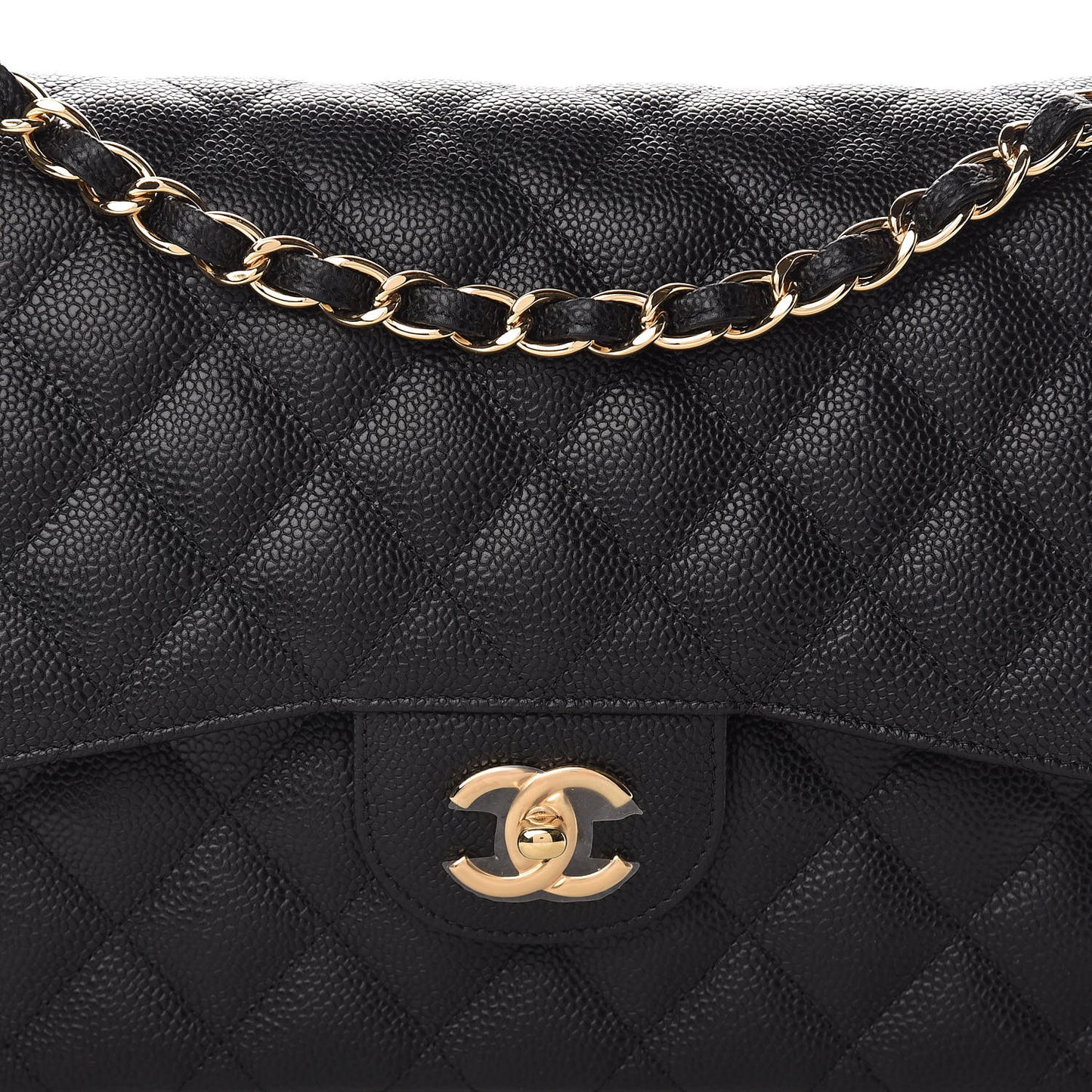 Caviar Quilted Jumbo Double Flap Black