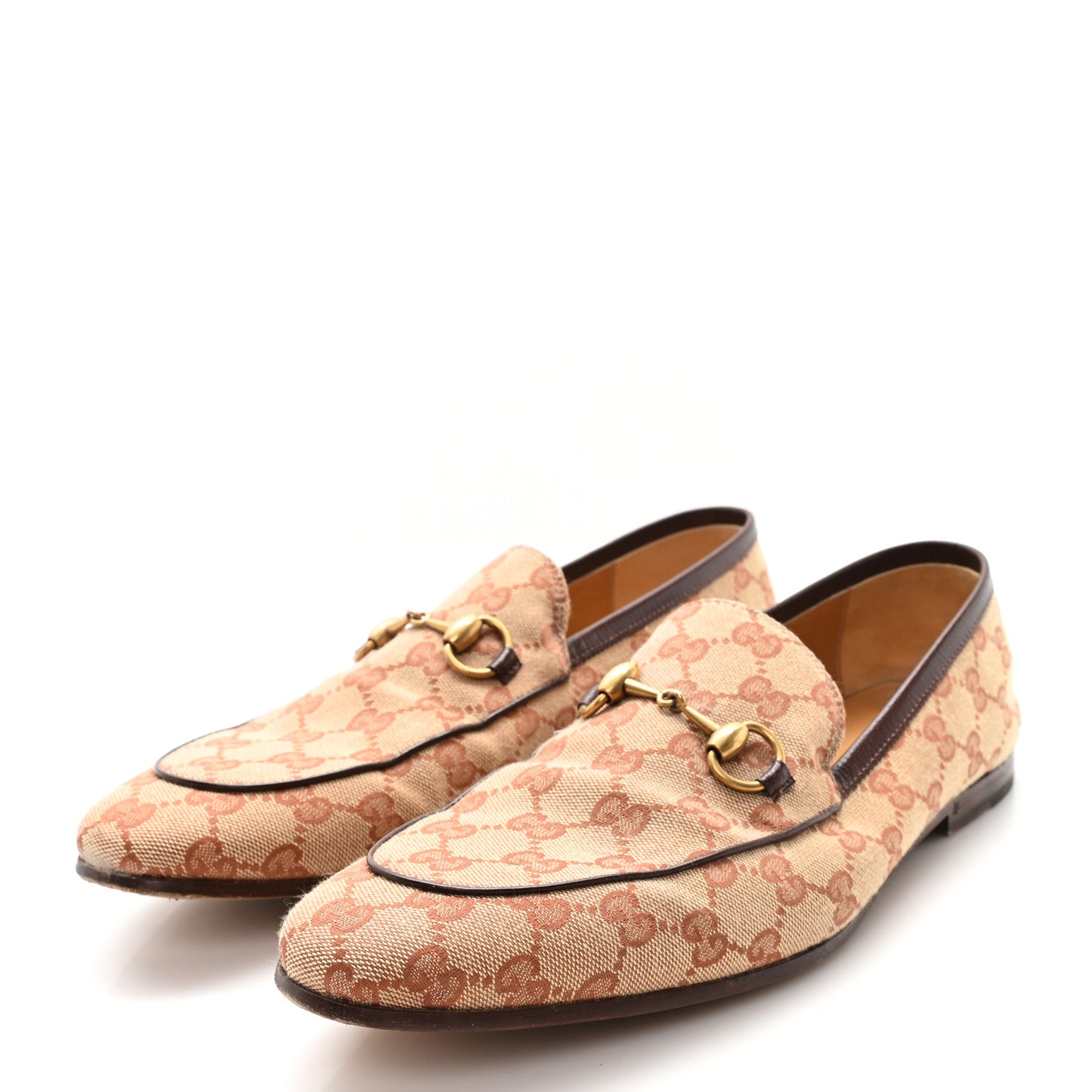 Canvas GG Monogram Horsebit Mens Jordaan Loafers 9.5 Beige Ruggine Light Brown