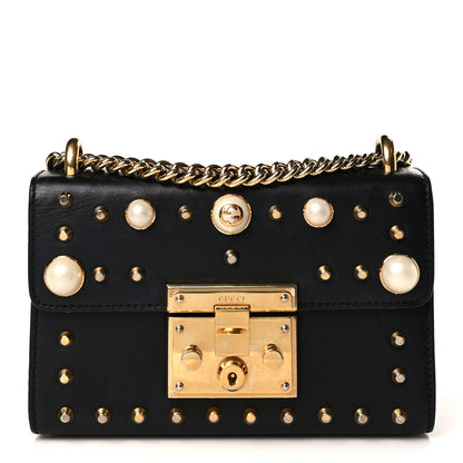 Gucci Calfskin Studded Small Padlock Shoulder Bag Black 1 of 9