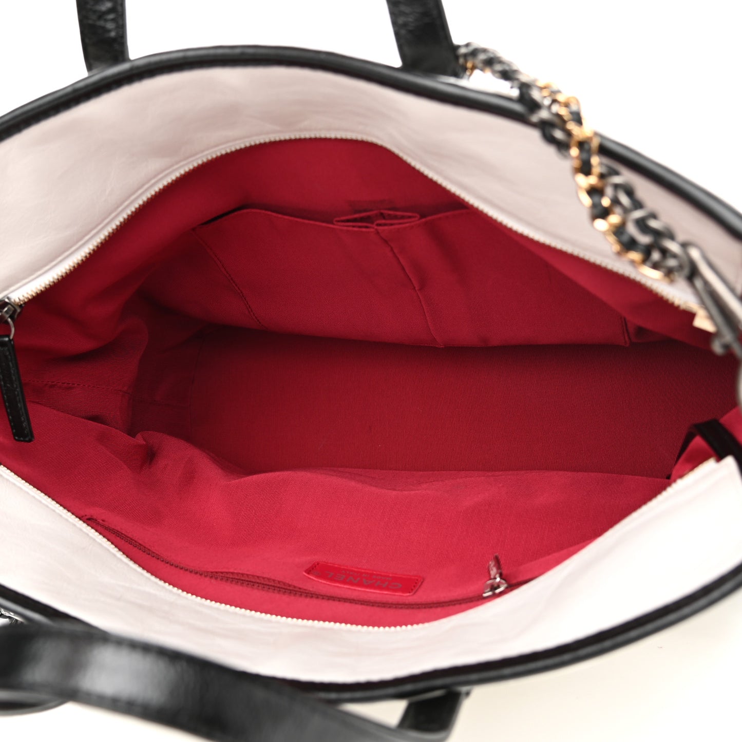 Aged Calfskin Quilted Large Gabrielle Shopping Tote White Black