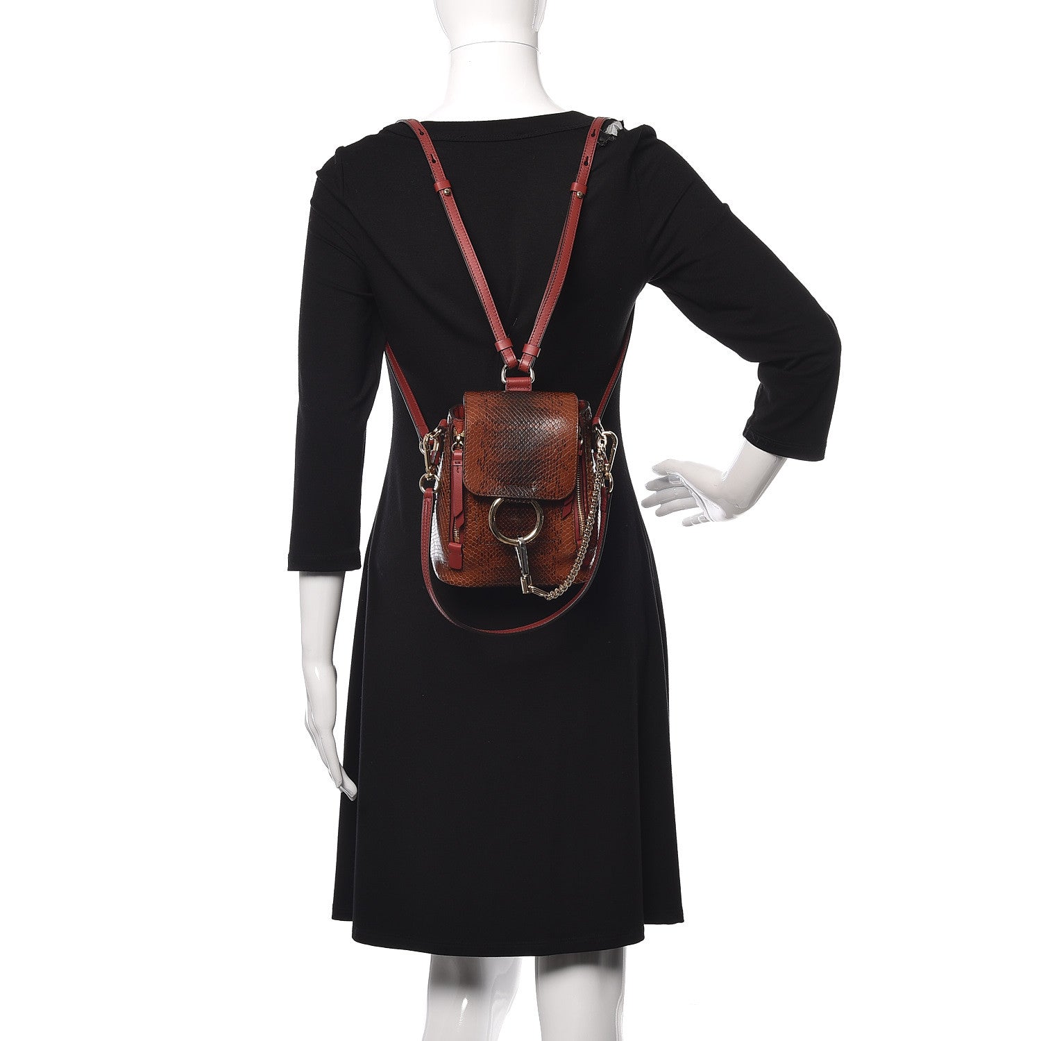 Chloe Calfskin Watersnake Embossed Mini Faye Backpack Sepia Brown 2 of 14