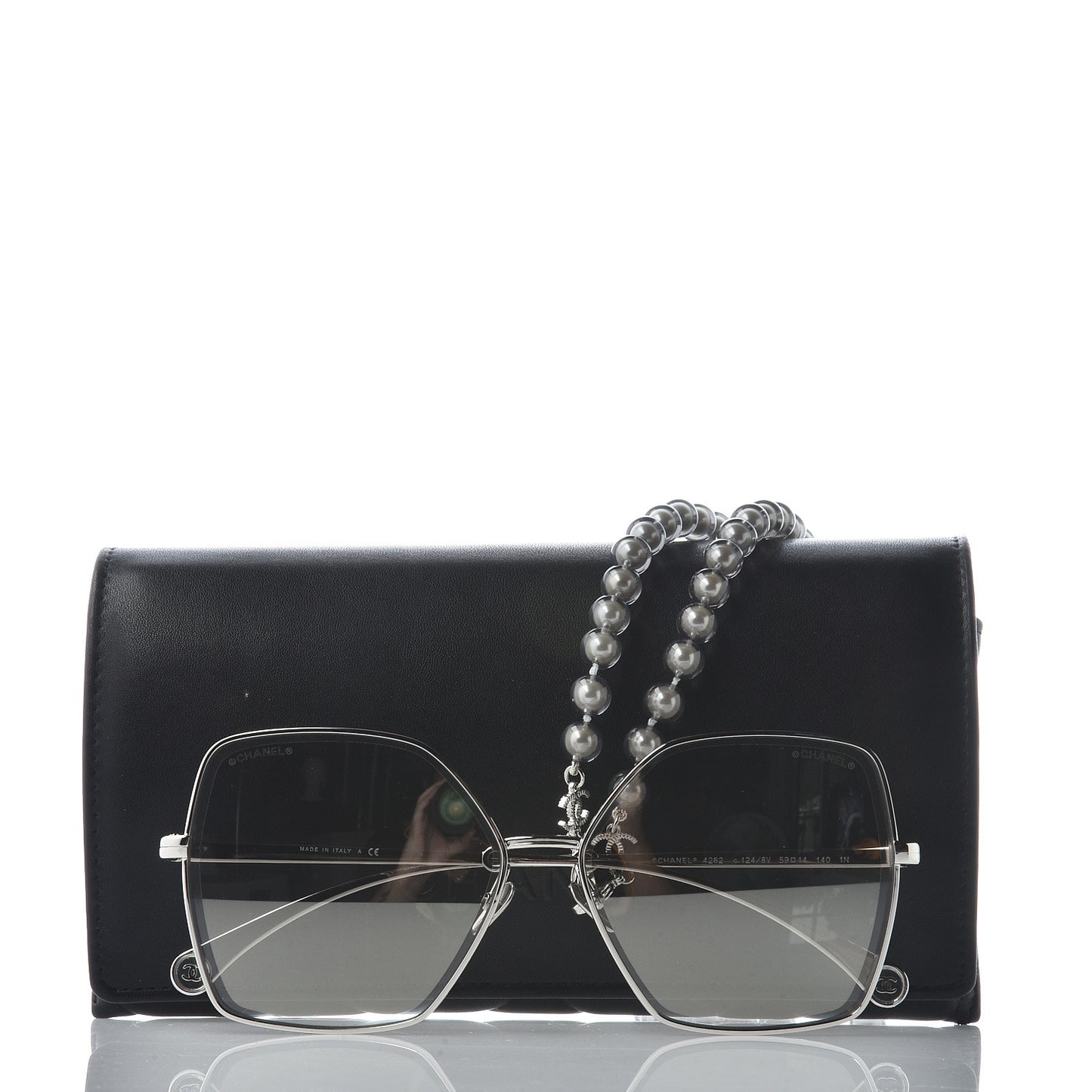 Butterfly Removable Pearl Chain Sunglasses 4262 Silver