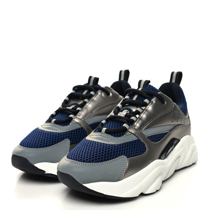 Christian Dior Technical Mesh Calfskin Mens B22 Sneakers 42 Silver Blue White 3 of 8
