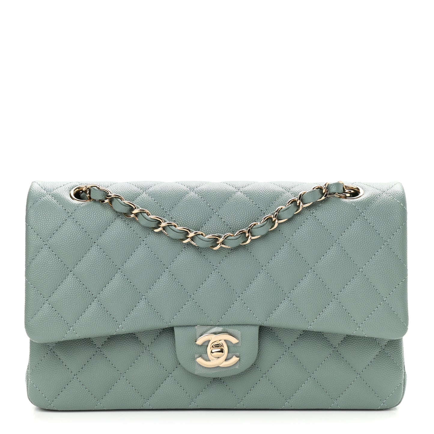 Caviar Quilted Medium Double Flap Green