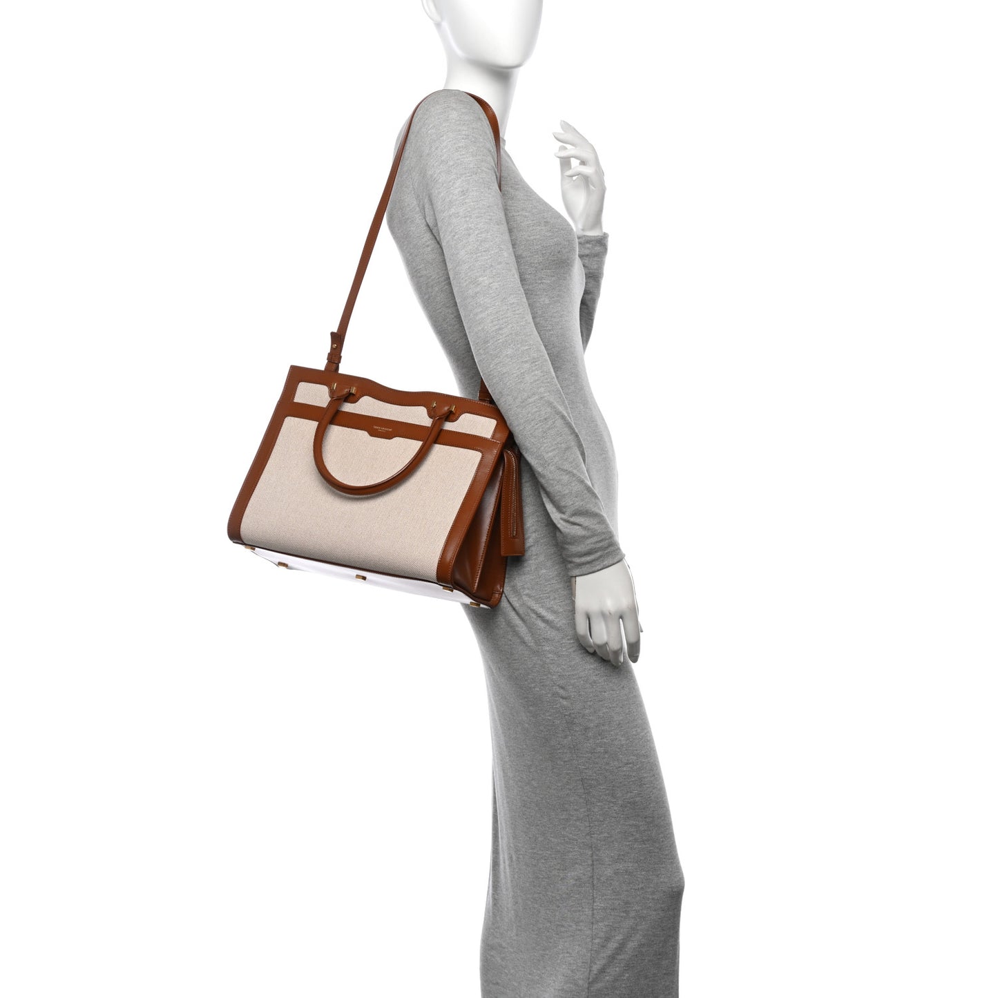 Canvas Calfskin Medium Uptown Tote Brown