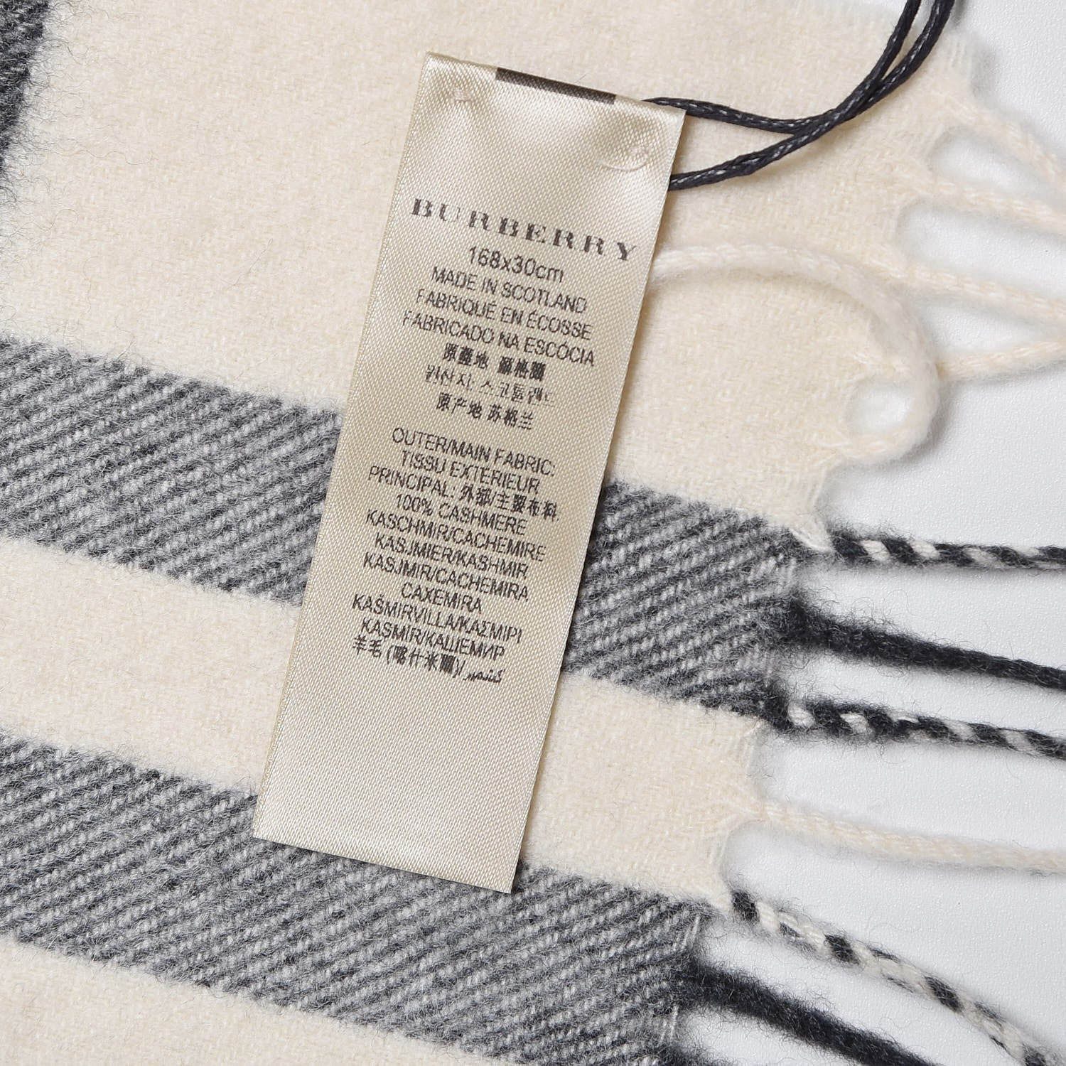 Burberry Cashmere Giant Check Fringe Scarf Natural White 3 of 4