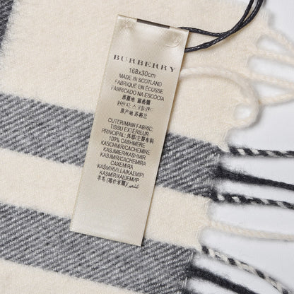Burberry Cashmere Giant Check Fringe Scarf Natural White 3 of 4