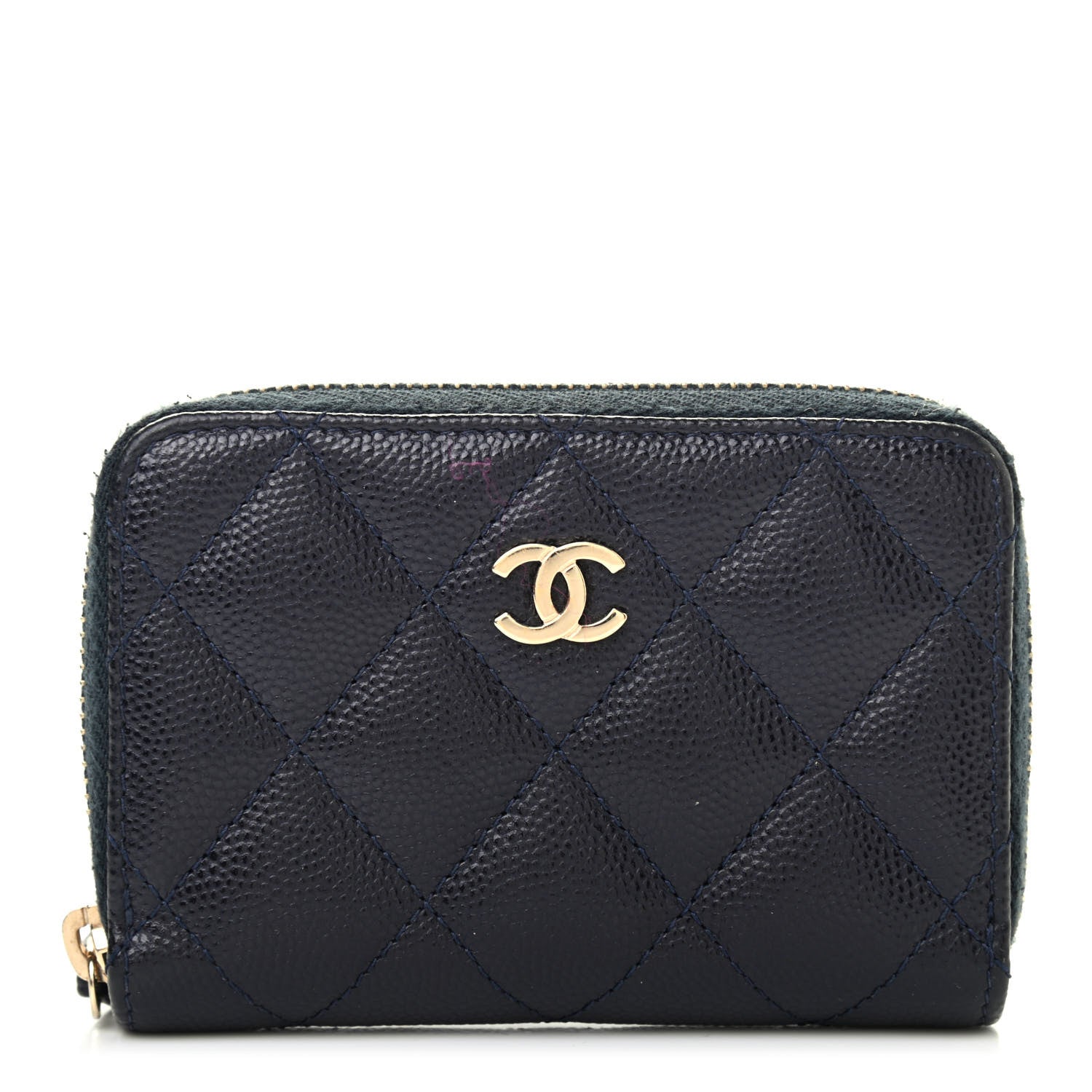 Chanel Caviar Quilted Zip Coin Purse Wallet Dark Blue 1 of 7