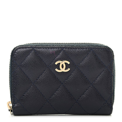 Chanel Caviar Quilted Zip Coin Purse Wallet Dark Blue 1 of 7