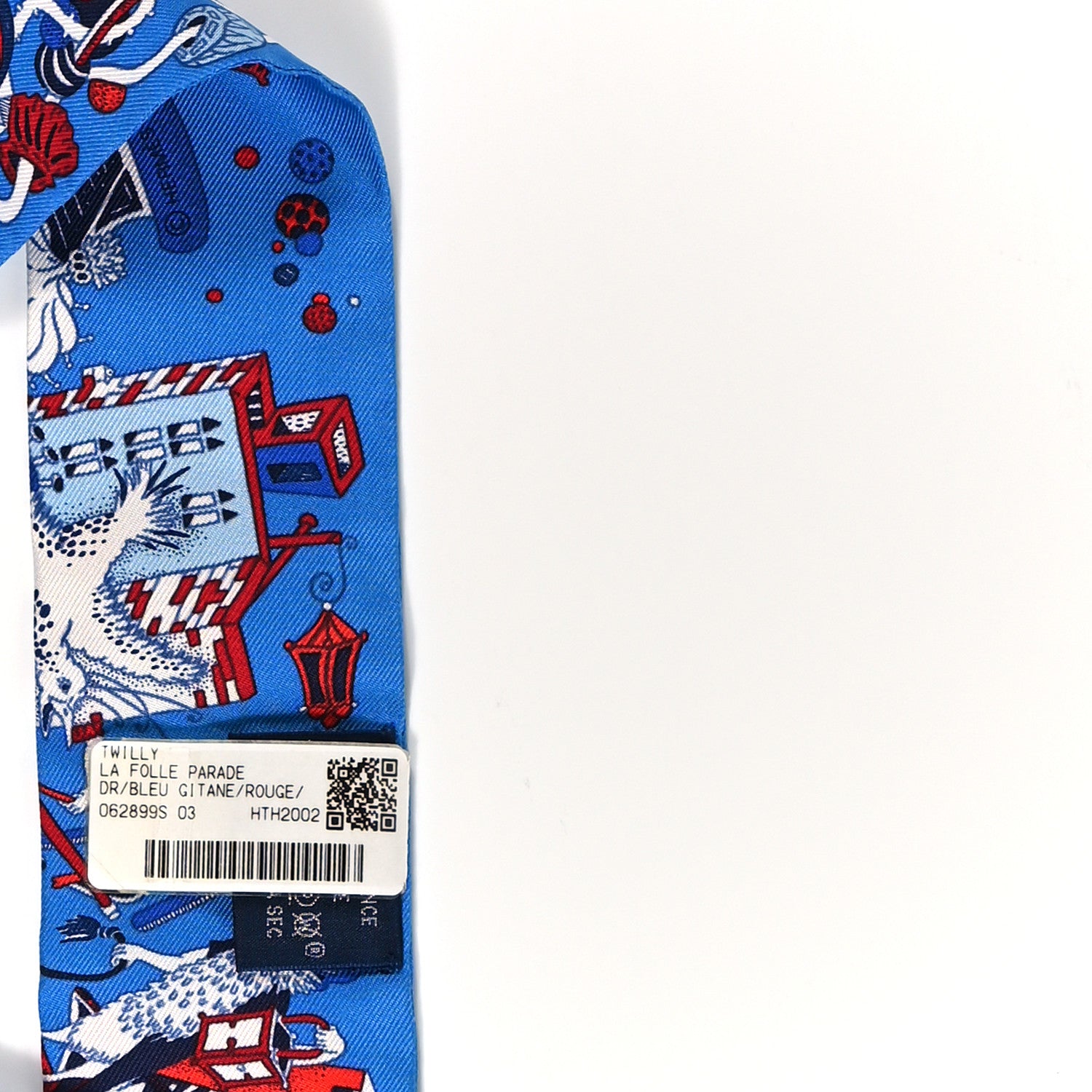 Hermes Silk La Folle Parade Twilly Bleu Gitane Rouge 3 of 3
