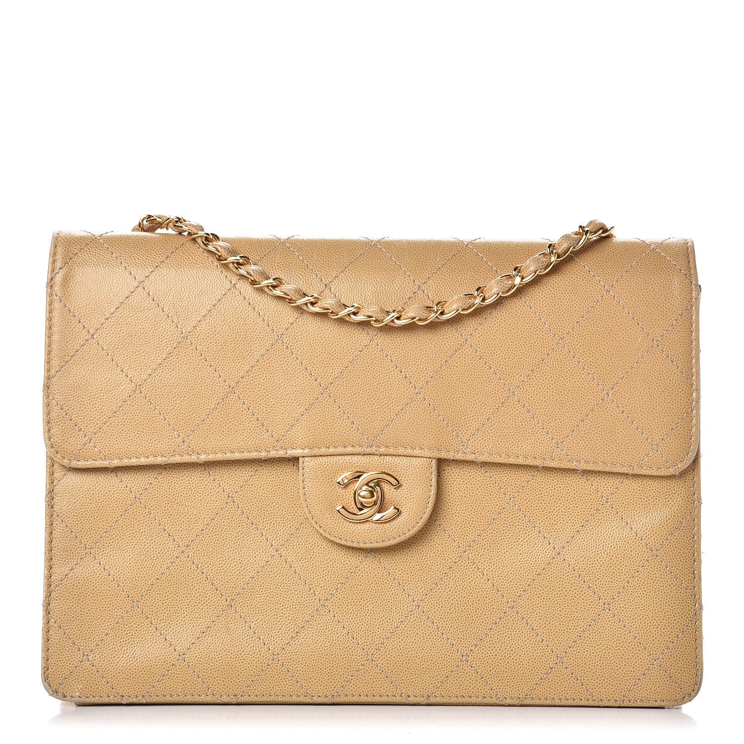 Chanel Caviar Stitched Jumbo Single Flap Beige 1 of 17