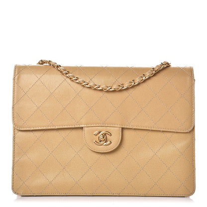 Chanel Caviar Stitched Jumbo Single Flap Beige 1 of 17