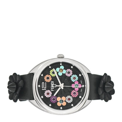 Fendi Stainless Steel Calfskin 34mm Momento Flowerland Quartz Watch Black 2 of 5