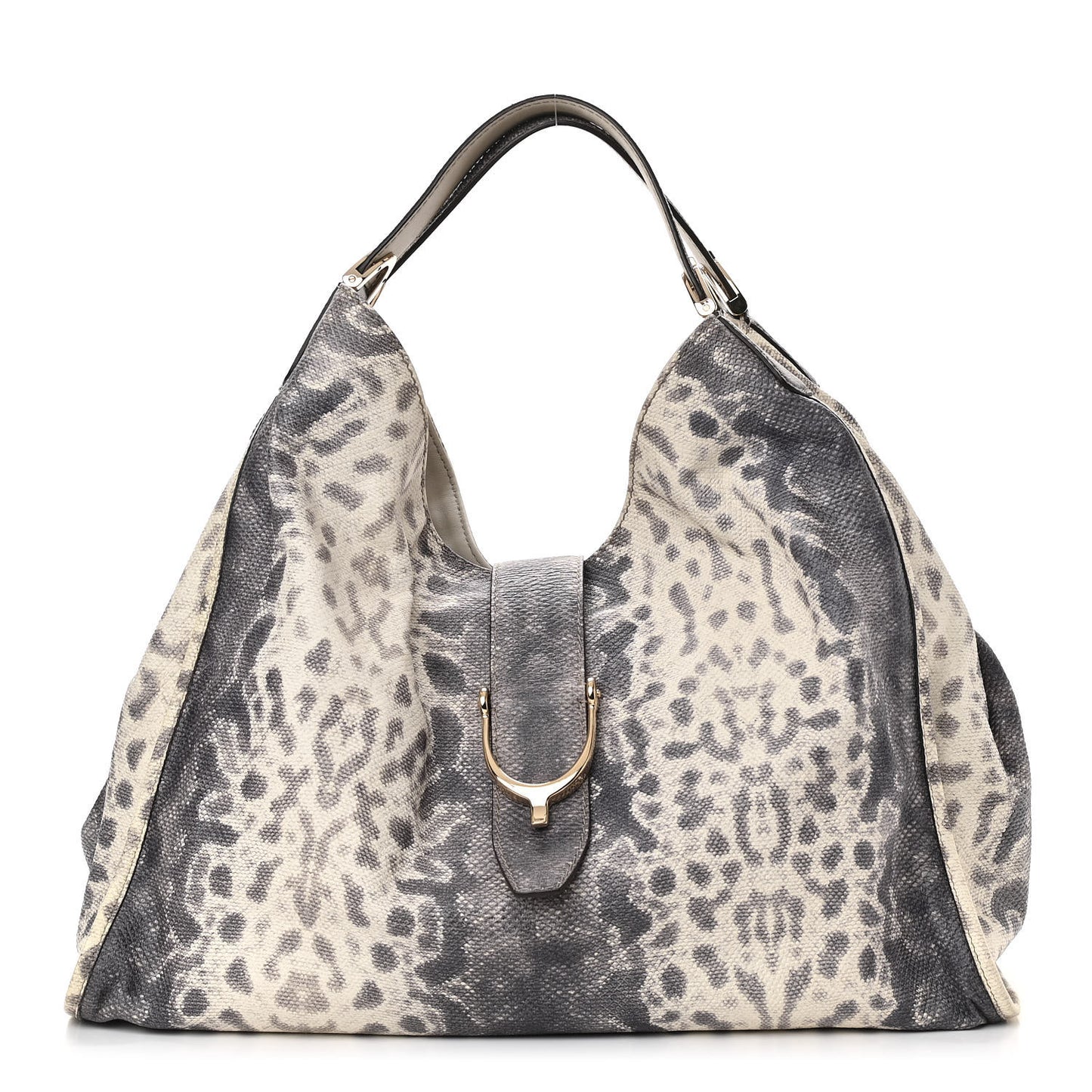 Calfskin Animalier Karung Printed Large Soft Stirrup Shoulder Bag Gray