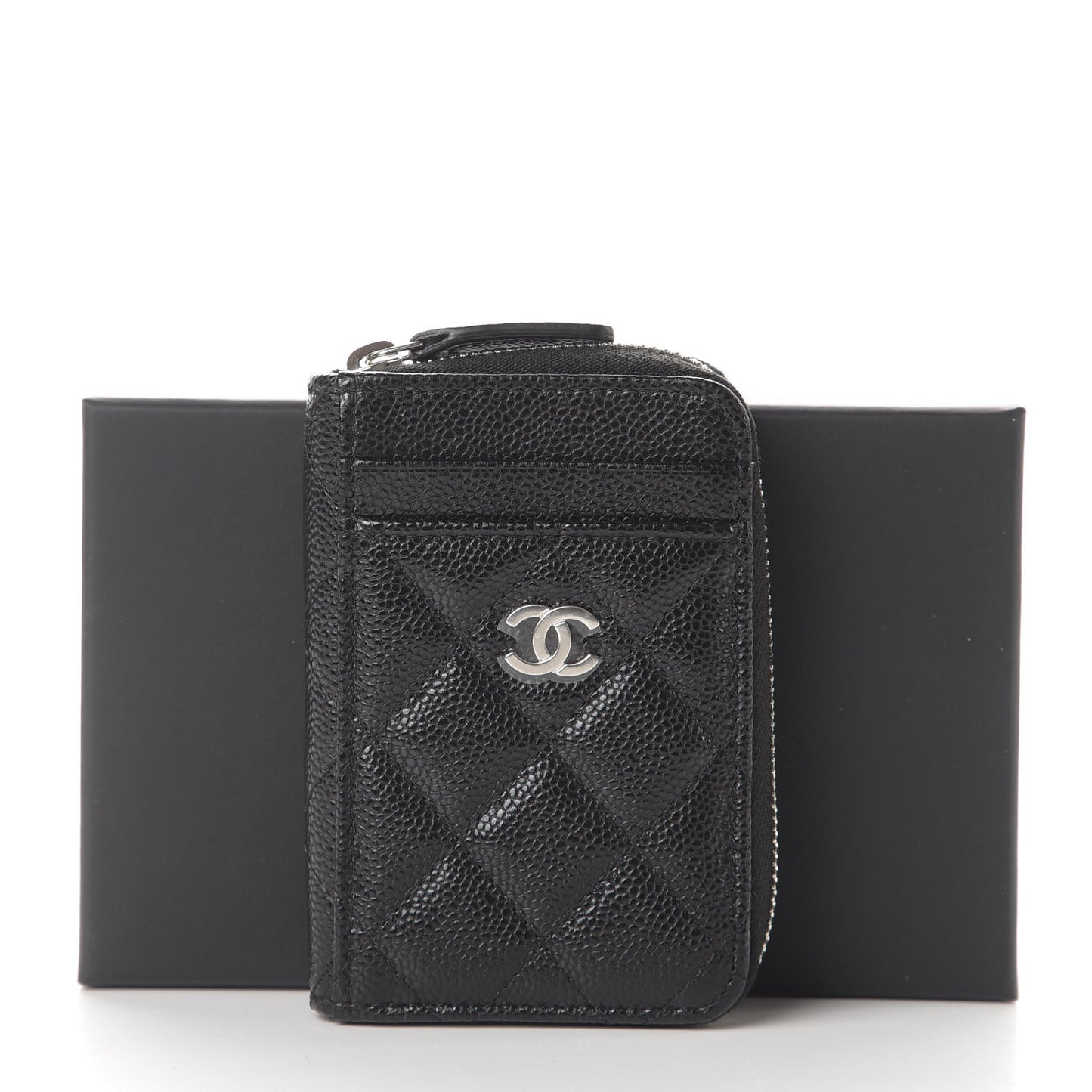 Caviar Quilted Zip Card Holder Black