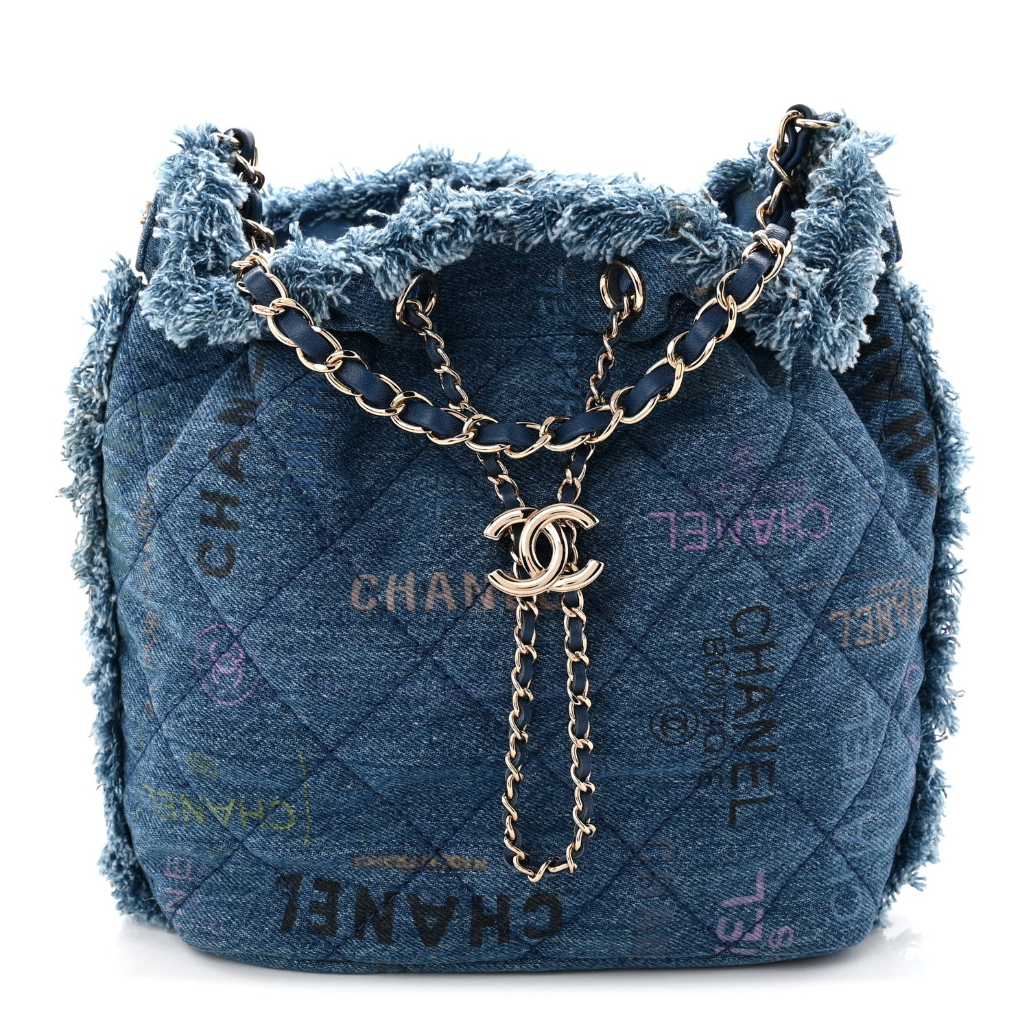 Chanel Denim Quilted Small Mood Bucket With Chain Blue Yellow Orange 1 of 11