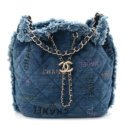 Chanel Denim Quilted Small Mood Bucket With Chain Blue Yellow Orange 1 of 11