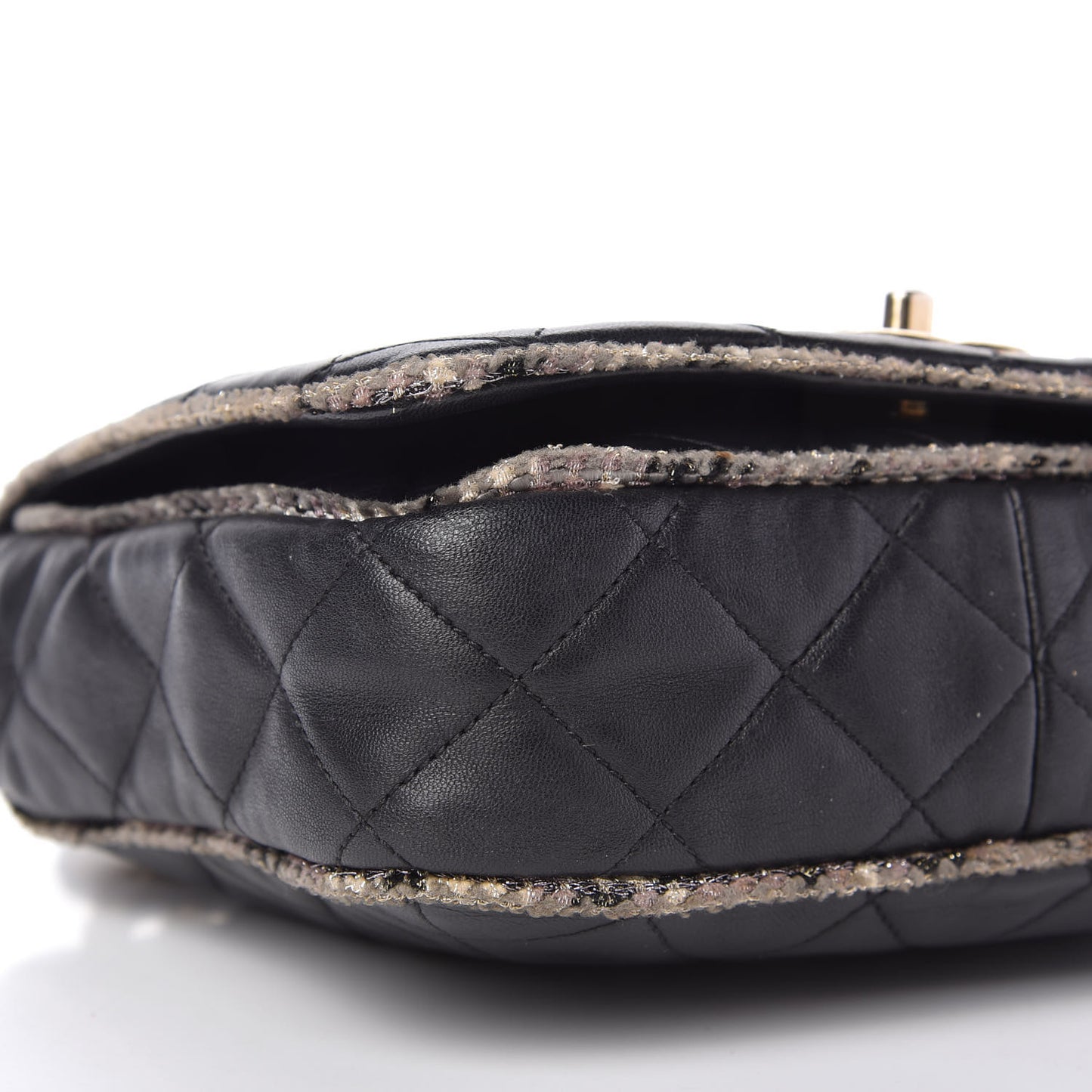 Lambskin Tweed Quilted Tweedy Flap Shoulder Bag Black