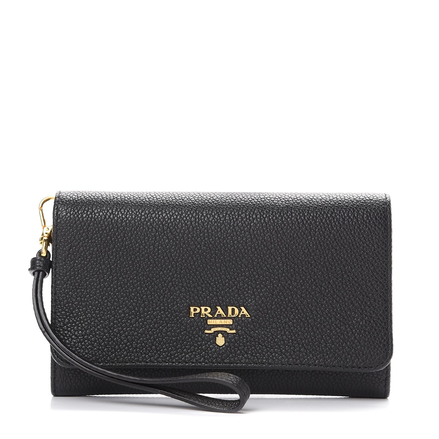 Prada Vitello Grain Wristlet Wallet Black 1 of 7