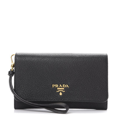 Prada Vitello Grain Wristlet Wallet Black 1 of 7