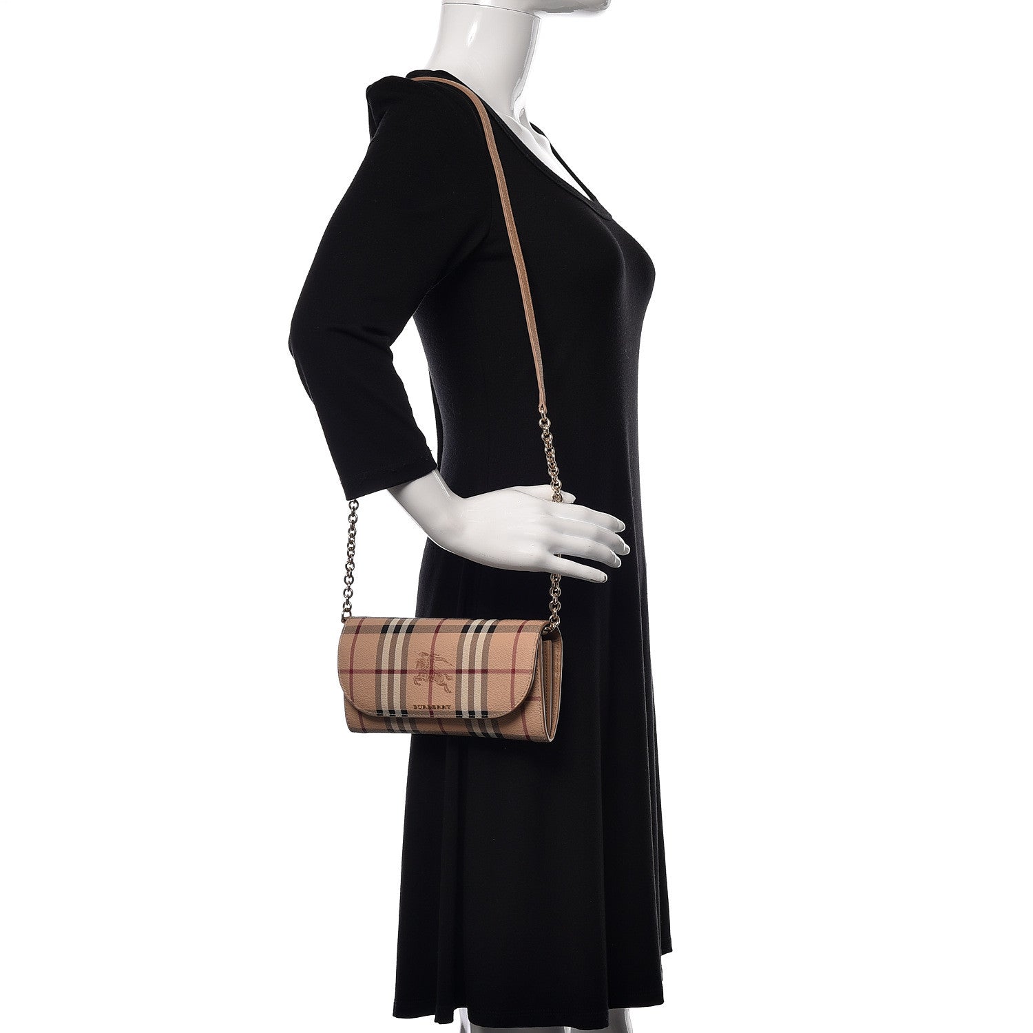 Burberry Haymarket Check Henley Wallet On Chain Mid Camel 2 of 8