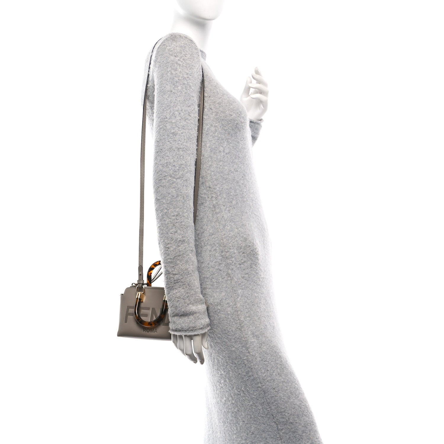 Fendi Vitello King Plexiglass Logo Embossed Mini By The Way Top Handle Boston Bag Tortora 2 of 12