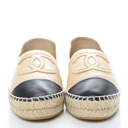 Chanel Lambskin CC Espadrilles 37 Beige Black 2 of 10