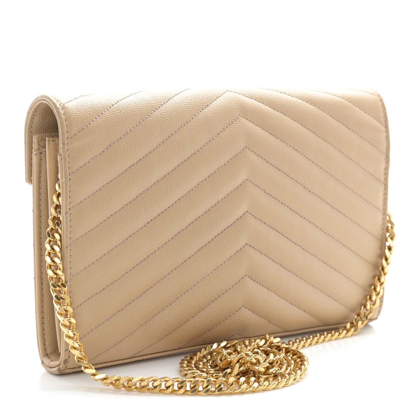 Grain De Poudre Matelasse Chevron Monogram Chain Wallet Nude Powder