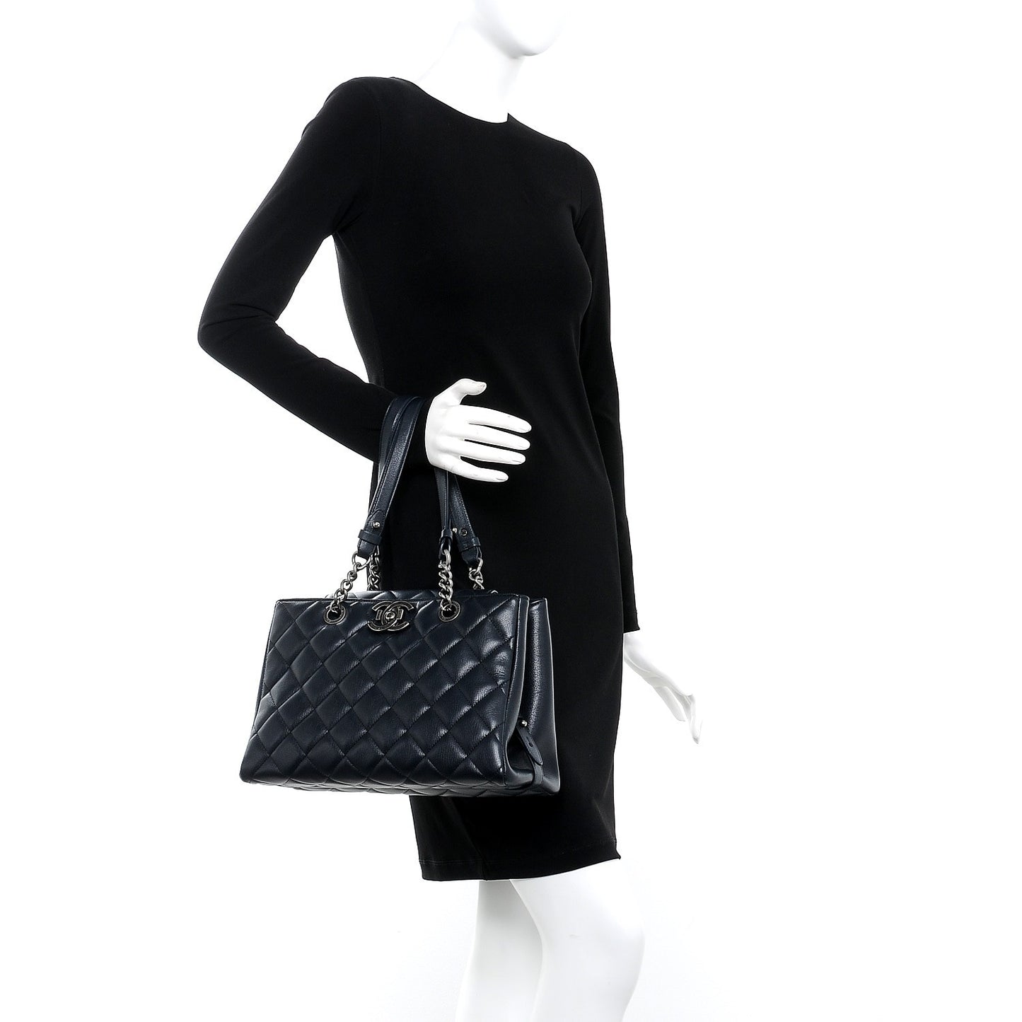 Goatskin Quilted Large City Rock Shopping Bag Navy