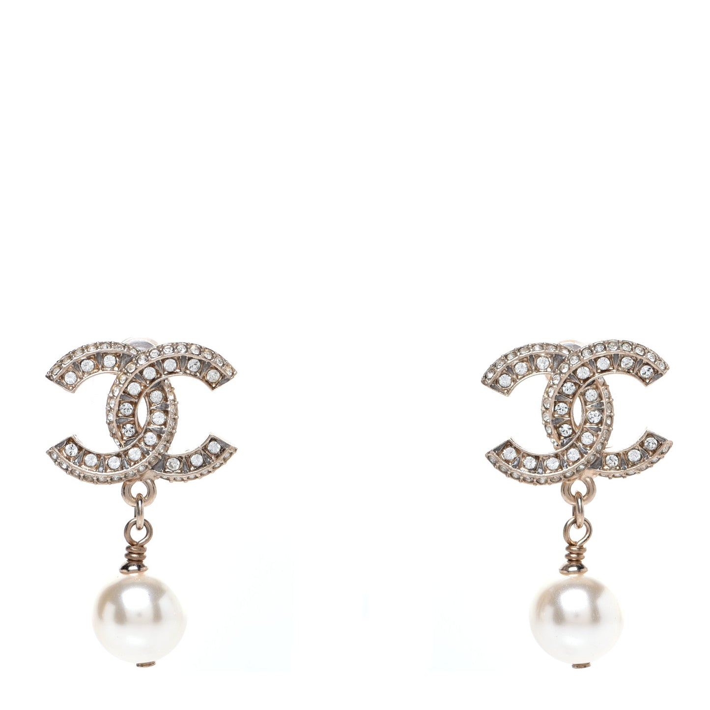 Crystal Pearl CC Drop Earrings Gold