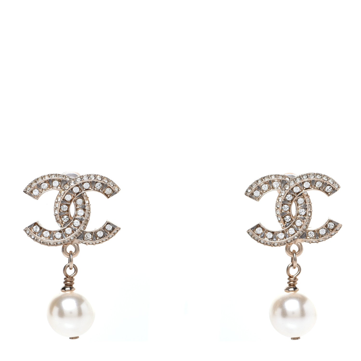 Chanel Crystal Pearl CC Drop Earrings Gold 1 of 5