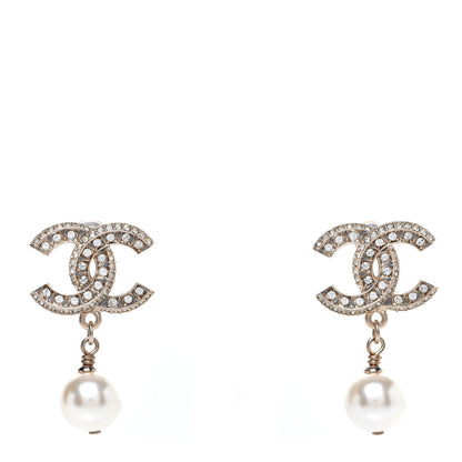 Chanel Crystal Pearl CC Drop Earrings Gold 1 of 5