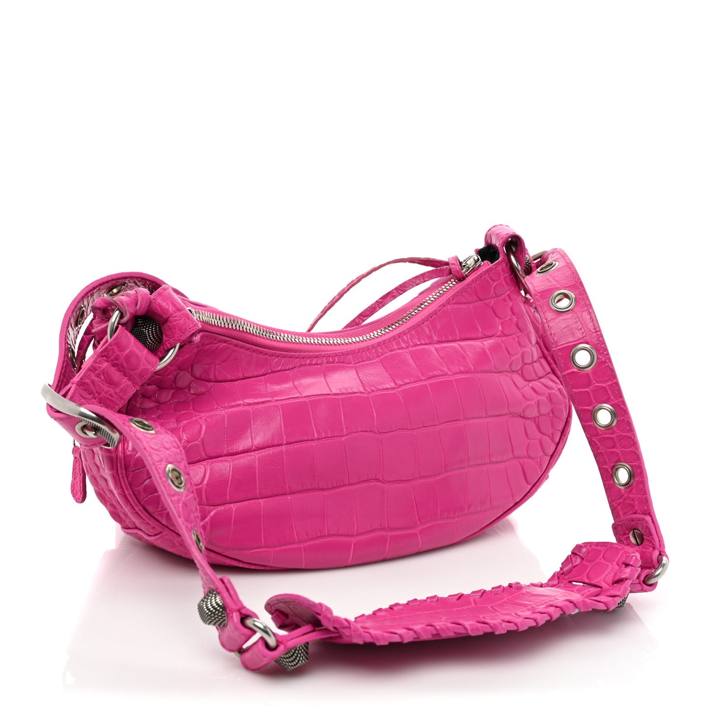 Extra Supple Calfskin Crocodile Embossed XS Le Cagole Shoulder Bag Lipstick Pink