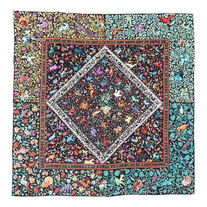 Hermes Cashmere Silk Jardins De Soie Shawl 140 Black Vert Multicolor 1 of 6