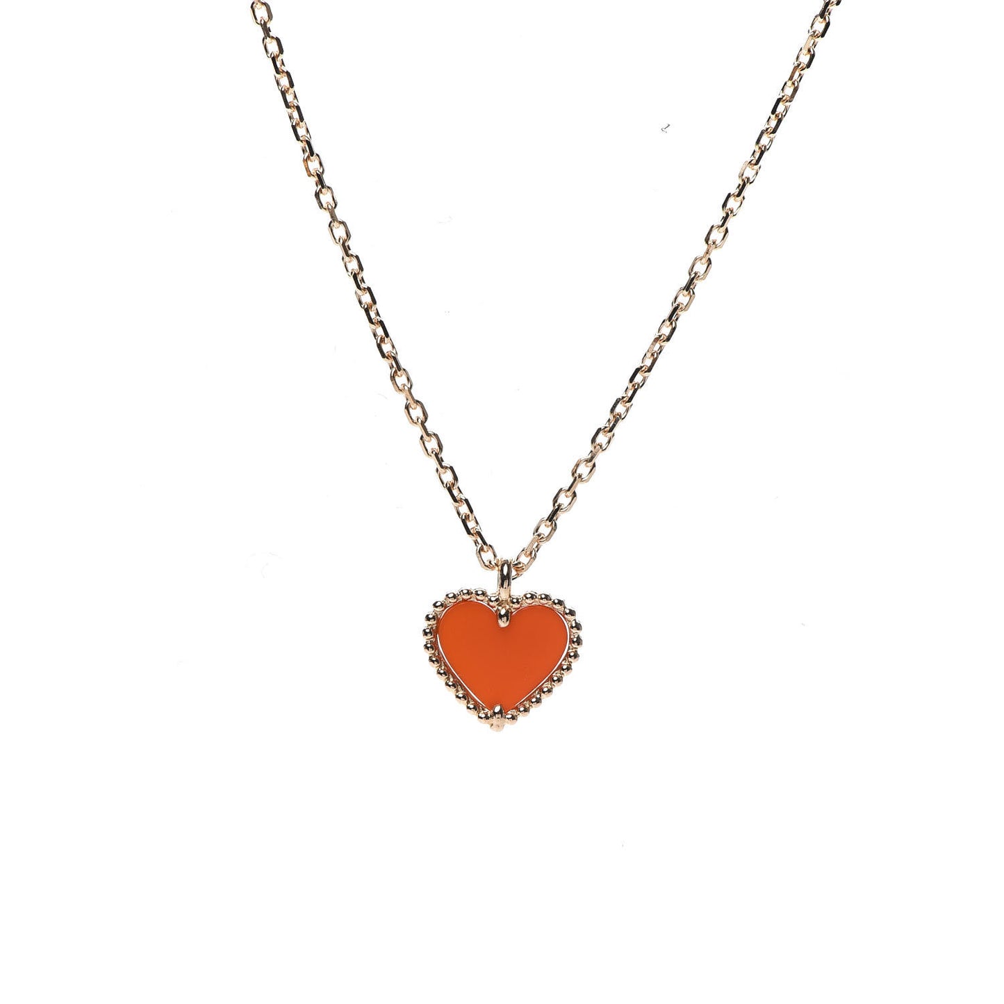 18K Rose Gold Carnelian Sweet Alhambra Heart Pendant Necklace