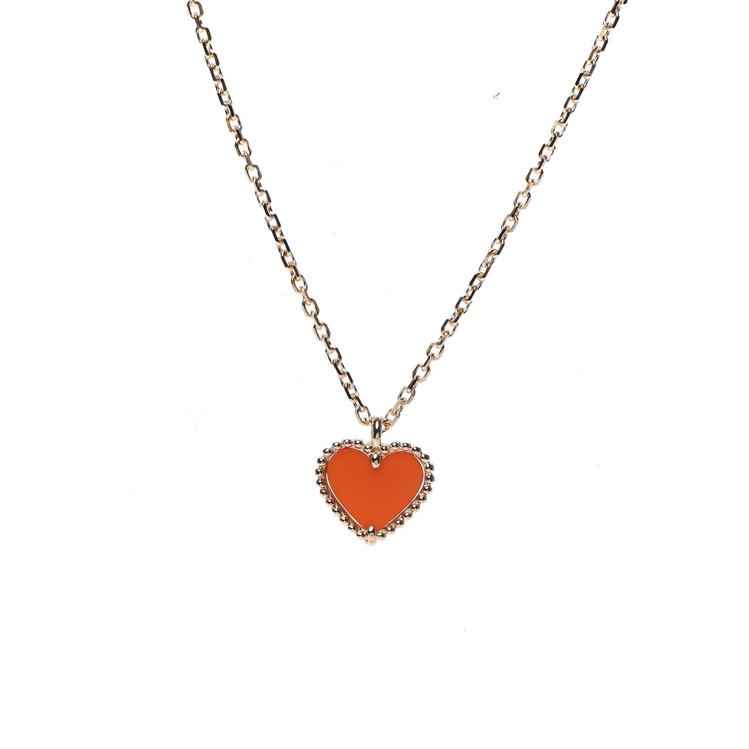 Van Cleef & Arpels 18K Rose Gold Carnelian Sweet Alhambra Heart Pendant Necklace 4 of 7