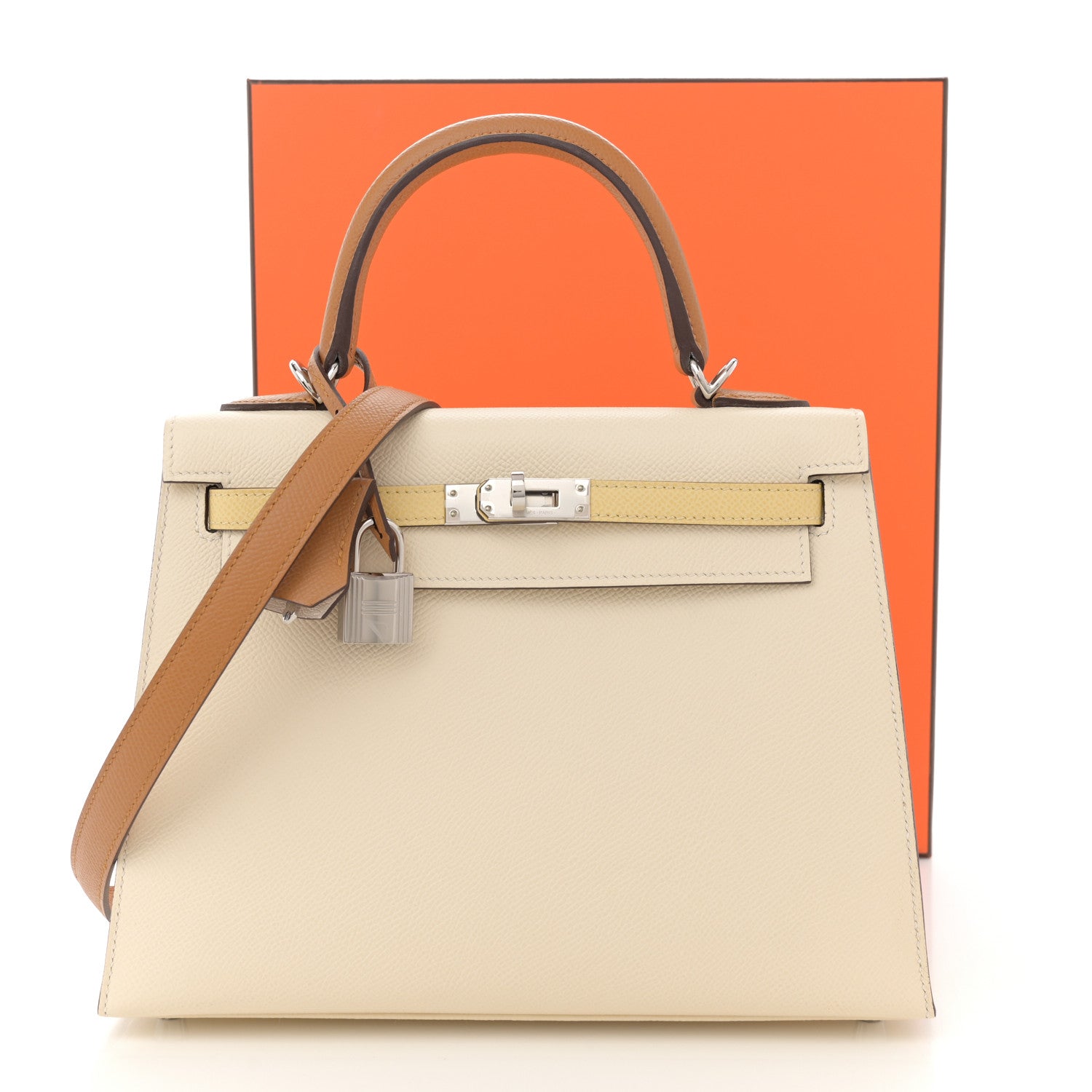 Hermes Epsom Tri-Color Kelly Sellier 25 Nata Jaune Poussin Sesame 11 of 11