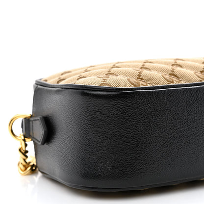 Gucci Monogram Matelasse Diagonal Small GG Marmont Chain Shoulder Bag Beige Black 9 of 10
