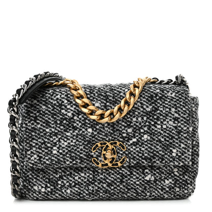 Chanel Tweed Quilted Medium Chanel 19 Flap Black White 1 of 13