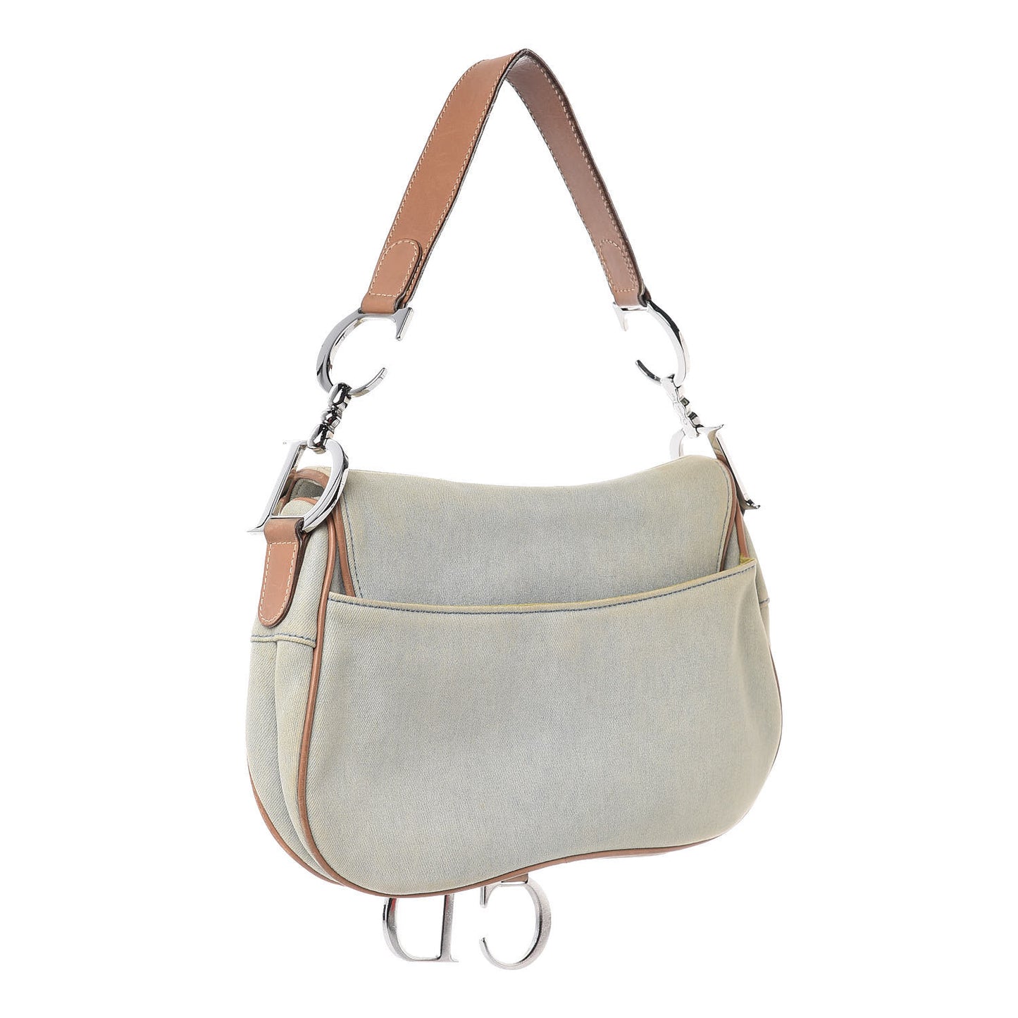 Denim Calfskin Double Saddle Bag Light Blue