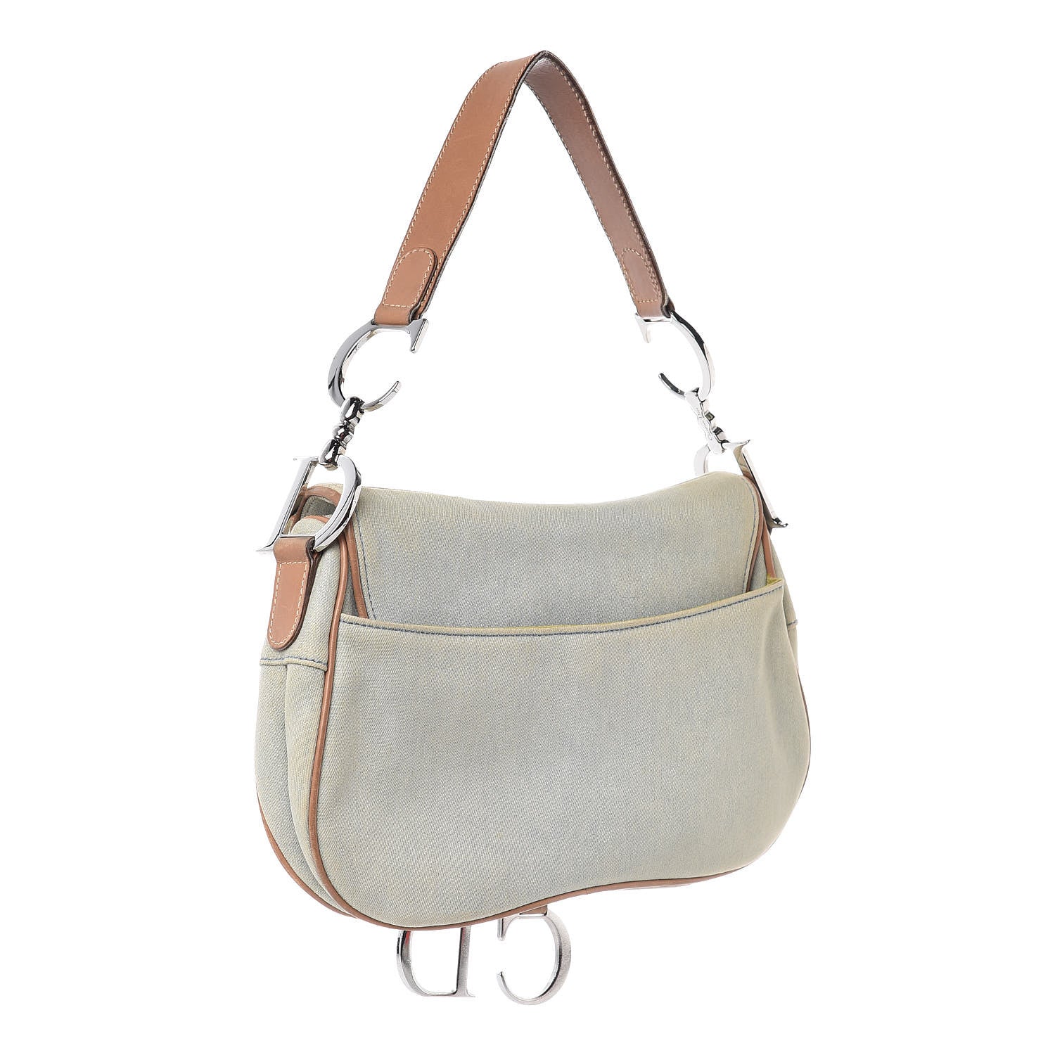 Christian Dior Denim Calfskin Double Saddle Bag Light Blue 3 of 11