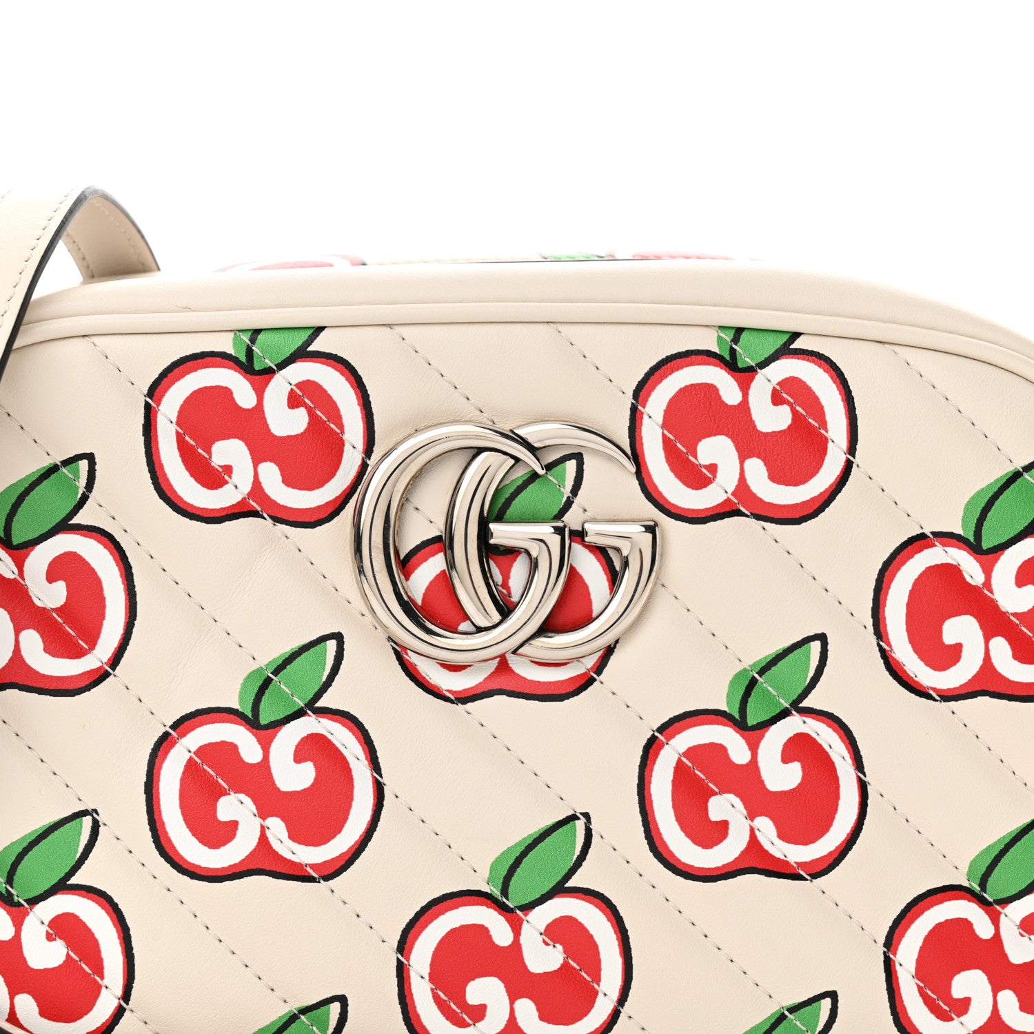 Gucci Calfskin Matelasse Diagonal GG Apple Small GG Marmont Chain Shoulder Bag Ivory 8 of 10