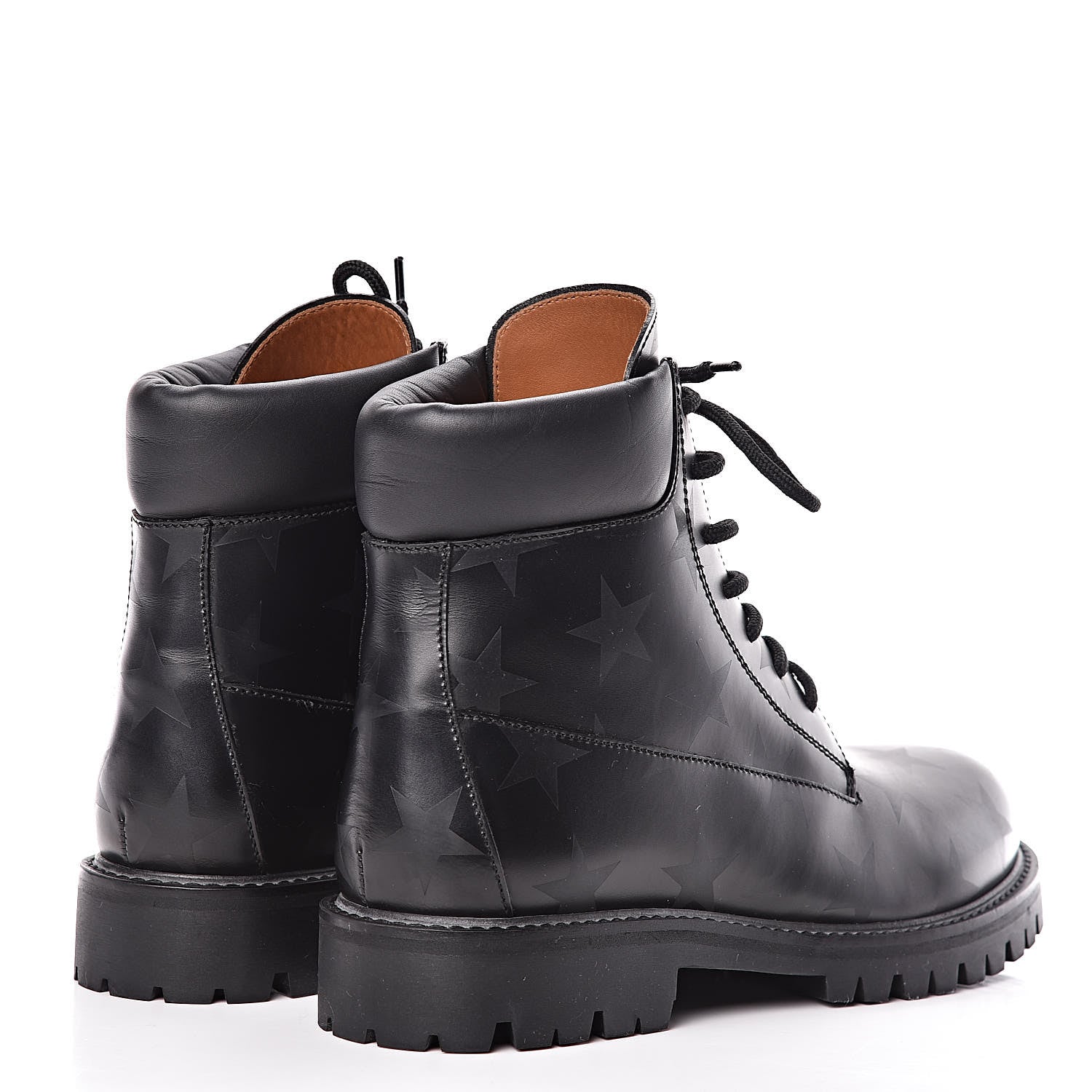 Valentino Garavani Calfskin Hologram Star Print Combat Boots 40 Black 4 of 11