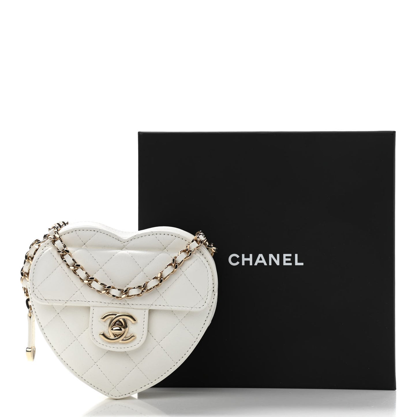 Lambskin Quilted CC In Love Heart Clutch With Chain White
