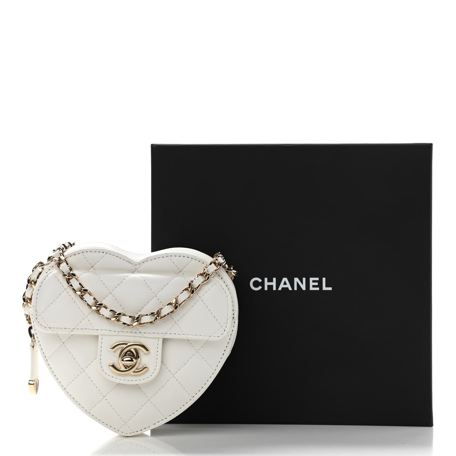 Chanel Lambskin Quilted CC In Love Heart Clutch With Chain White 11 of 11